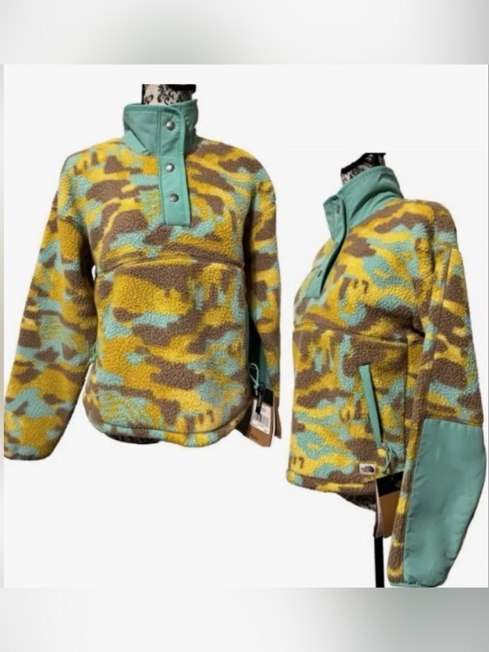 The North Face Women's Camo Sherpa 1/4 snap Button pullover-size S (BNWT)